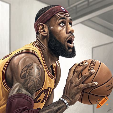 stylized portrait  lebron james   cavaliers jersey holding