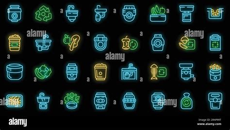 Food Waste Disposer Icons Set Outline Vector Garbage Sink Waste Food