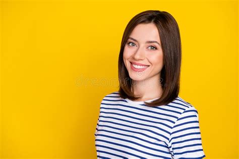 Portrait Of Pretty Adorable Gorgeous Girl With Bob Hairstyle Wear