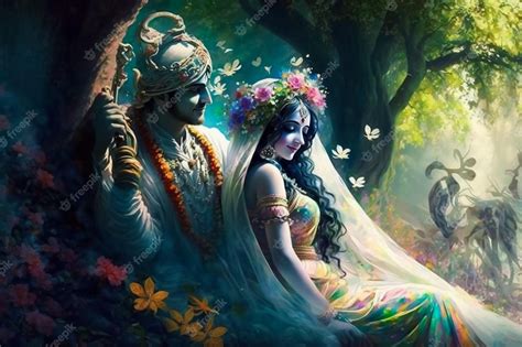 Premium Photo The Love Story Of Radha And Krishna In A World Of Nature