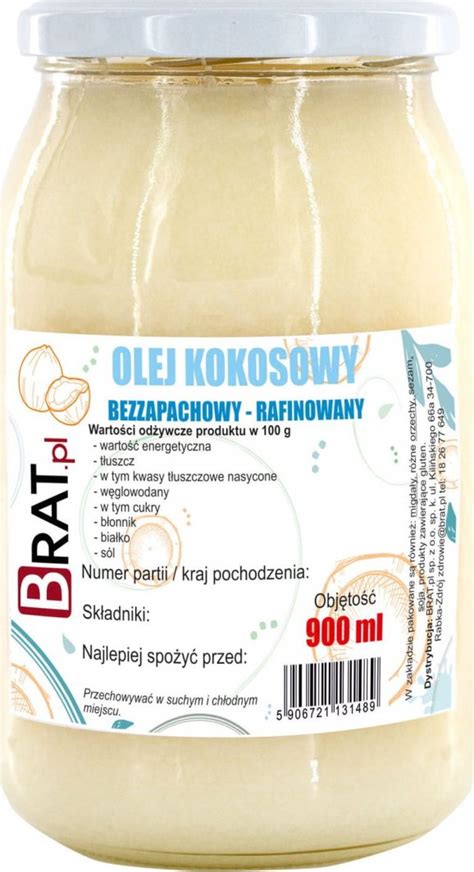 Brat Olej Kokosowy BEZZAPACHOWY 900ml Rafinowany CZYSTY Morele Net