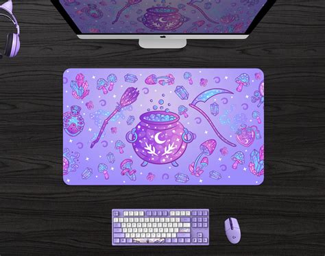 Pastel Witch Desk Mat Cute Kawaii Purple Mousepad Witchy Xxl Etsy