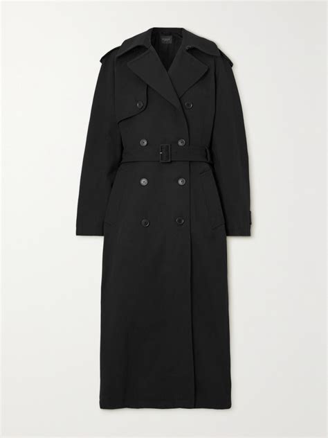 Balenciaga Hourglass Oversized Double Breasted Wool And Cotton Blend Trench Coat In Nero Modesens