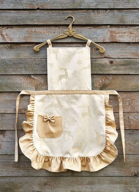 Golden Christmas Apron For Women Festive Womens Apron Shiny Deer On