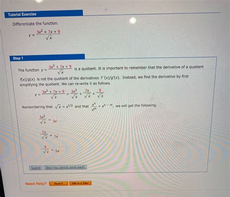 Solved Tutorial Exercise Differentiate The Function Y 3x2