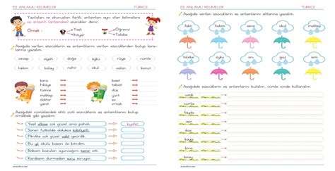 E Anlaml Kelimeler S N F Konu Anlat M Etkinlik Test Dev Sayfalar