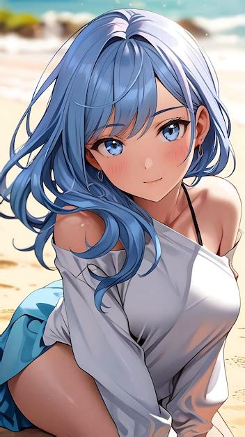 Cute Anime Woman On Beach Premium AI Generated Image