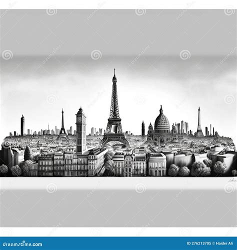 Paris Skyline View in Black and White Color. AI Stock Illustration ...