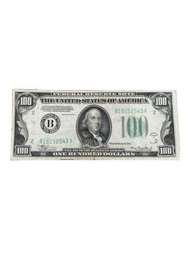 1934a 100 Dollar Bill Green Seal Federal Reserve Note Old Paper Money