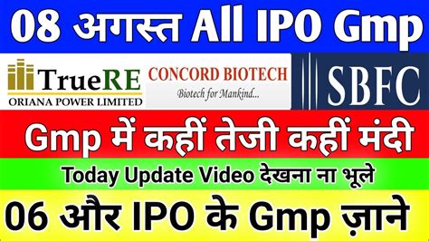 8 अगसत All IPO latest Gmp SBFC Finance IPO Oraina Power IPO GMP