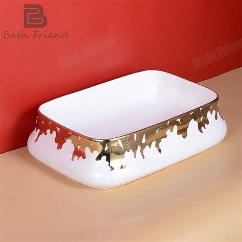 Chaozhou Rectangular White Basin Sink Decals Pattern Ceramic Wash Basin