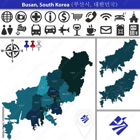 Map of Busan with Districts, South Korea Stock Vector | Adobe Stock