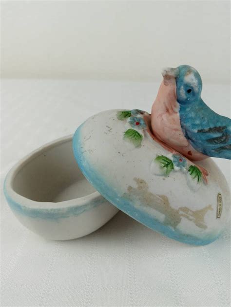 Vintage Blue Bird Porcelain Trinket Box Etsy