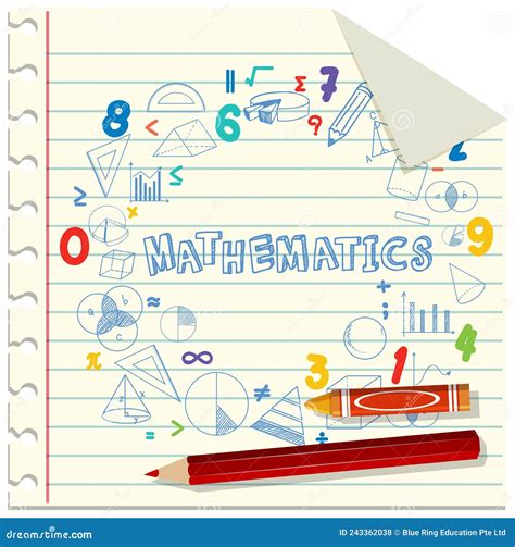 Doodle Math Formula With Mathematics Font On Notebook Page Stock Vector