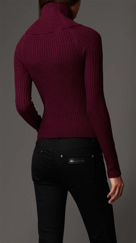 Burberry Cable Knit Polo Neck Sweater In Red Lyst