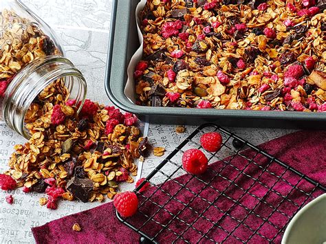 Homemade Granola With Raspberry And Dark Chocolate Chunk Sweet And Spice Odyssey