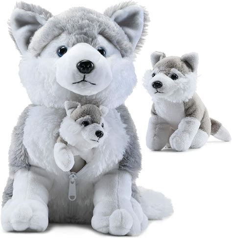 Prextex Plush Husky Toys Stuffed Animal W 2 Husky Baby