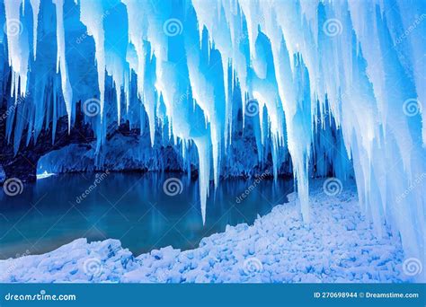 Crystal Water Icicles In Frozen Ice Cave Journey North Stock Illustration Illustration Of