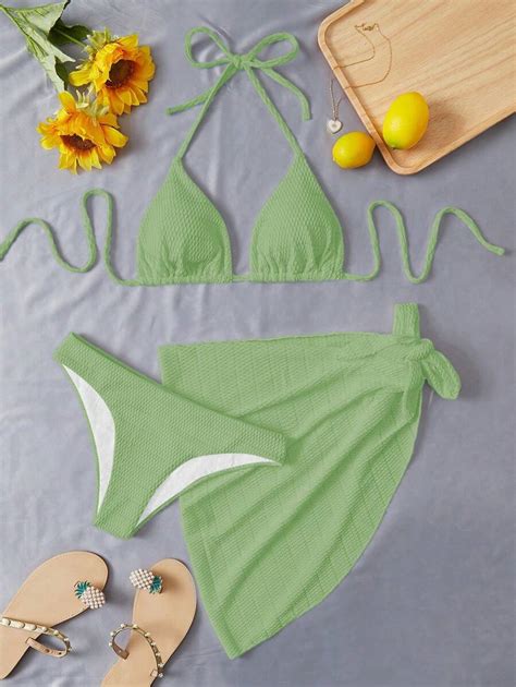 SHEIN Swim Vcay Juego de bikini de triángulo de playa de verano con