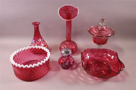 Six Pieces Of Cranberry Glass Redlands Antique Auction