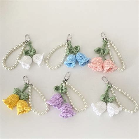 Handmade Knitted Tulipanes Wool Crochet Woven Flower Key Chains Women