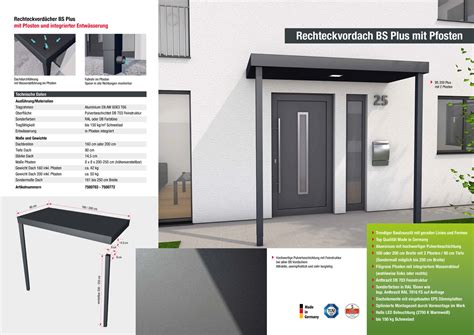 Gutta Rechteckvordach BS PLUS 200 2 Pfosten Entwässerung rechts