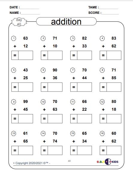 Double Digit Addition And Subtraction Math Workbsheet Timed Tests