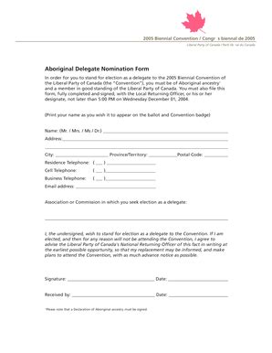 Fillable Online Collectionscanada Gc Aboriginal Delegate Nomination