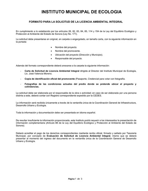 Formato Para La Solicitud De La Licencia Ambiental Integral