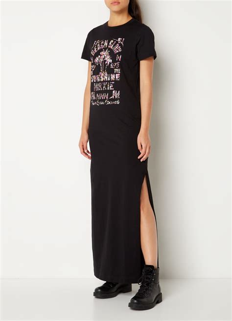 Nikkie Beach Glow Maxi T Shirt Jurk Met Split En Print • Zwart • De