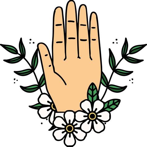 traditional tattoo of a hand and flower 12553162 Vector Art at Vecteezy