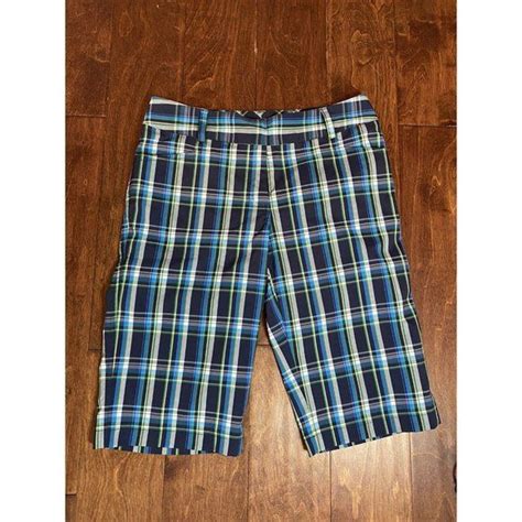 Lija Womens Bermuda Golf Shorts Blue Green Plaid 8 Nwot Blue Green