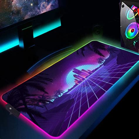 Retrowave Desk Mat Pc Gamer Gaming Mouse Pad Rubber Computer Keyboard