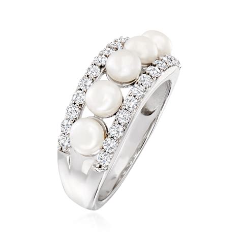 4 5mm Cultured Pearl And 70 Ct T W White Topaz Ring In Sterling