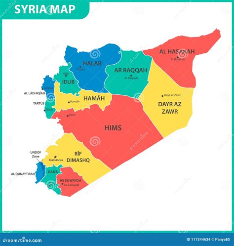 The Detailed Map Of The Syria With Regions Or States And Cities