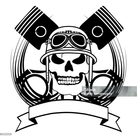 Ilustración De Chopper Biker Skull Emblema Crest Tattoo0 Y Más Vectores Libres De Derechos De