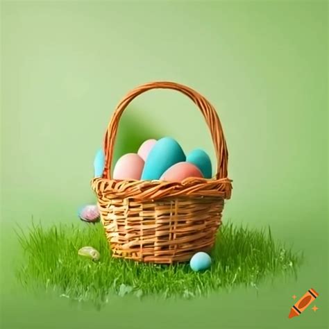 Easter Basket With Egg And Cute Baby Bunny