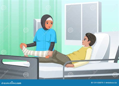 Nurse Checking On Patient With Broken Leg Stock Vector Illustration