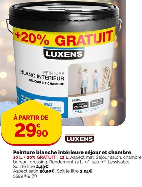 Promo Luxens Peinture Blanche Intérieure Séjour Et Chambre Chez Weldom