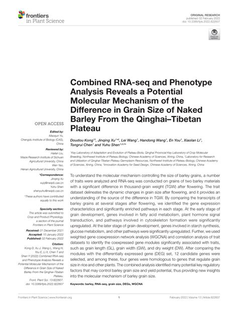 Pdf Combined Rna Seq And Phenotype Analysis Reveals A Potential