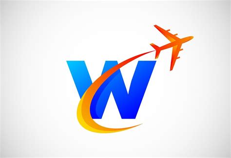 Initial W alphabet with a swoosh and airplane logo design. Suitable for travel companies or ...