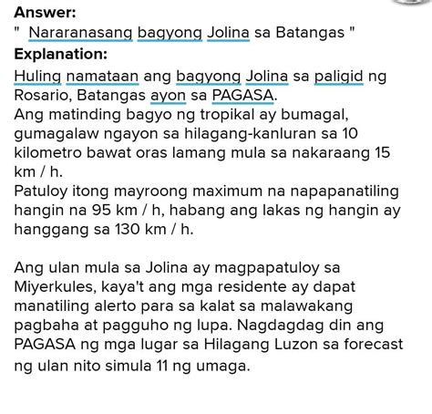 Gumawa Ng Balita Tungkol Sa Bagyong Jolina Brainly Ph