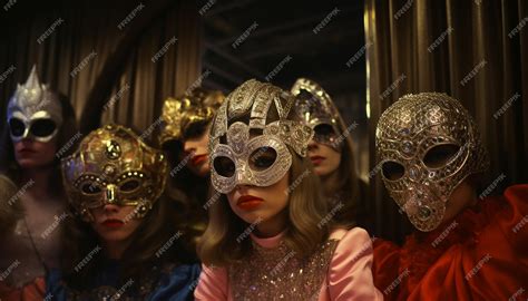 Premium AI Image | 1972 Rothschild mask party editorial photoshoot