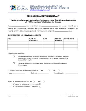 Fillable Online Demande Dajout Doccupant Par Un Locataire Fax Email