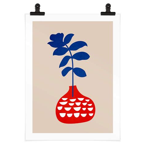 Poster Kubistika Fleur Sauvage Dans Un Vase Rouge Wall Art Fr