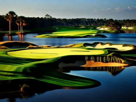 A Golf Course With Water And Palm Trees Image Design Id