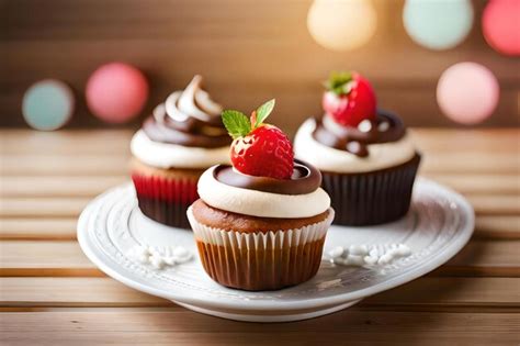 Un Cupcake Con Glaseado De Chocolate Y Una Fresa Encima Foto Premium