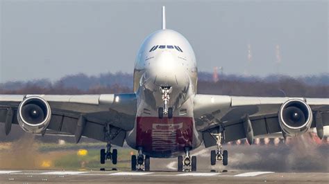 AIRBUS A380 CROSSWIND DEPARTURE at Düsseldorf 10 Crosswind Landings