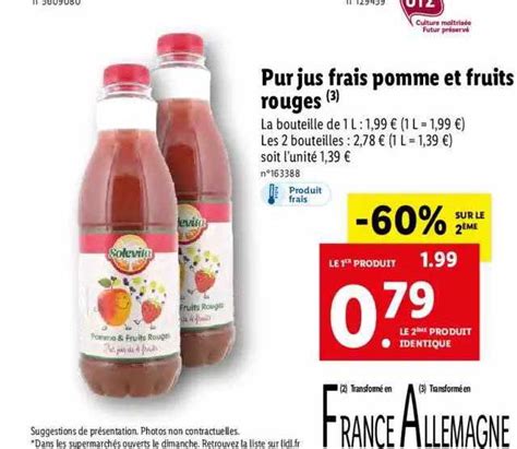 Promo Pur Jus Frais Pomme Et Fruits Rouges Solevita Chez Lidl