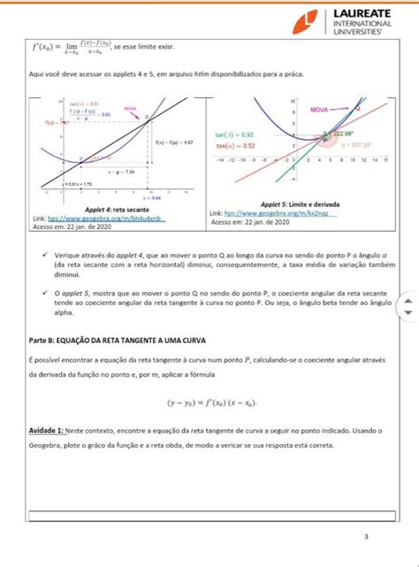 Atividade C Lculo Da Equa O Da Reta Da Tangente Ao Gr Fico De Uma